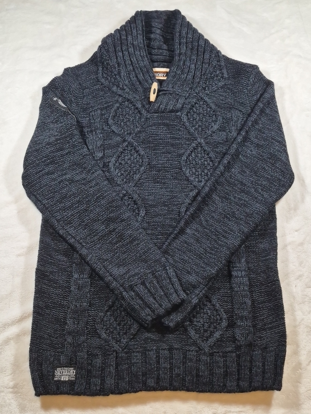 Neverdry Men's Cable Turtleneck Sweater in Navy Mix